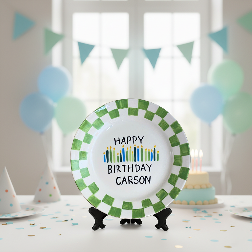 Personalized Birthday Plate – Hand-Painted Ceramic with Candles - BCP47