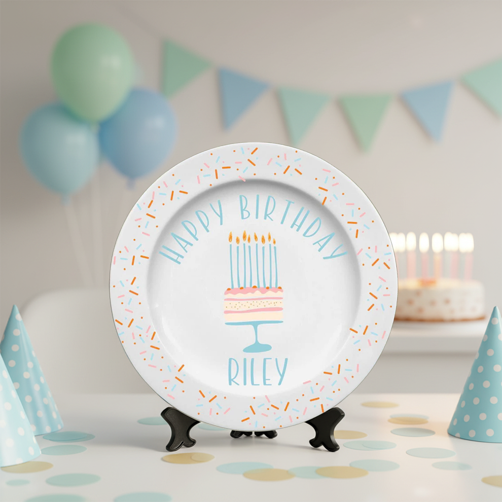 Personalized Birthday Plate with Name – Ceramic Plate with Cake Design - BCP44