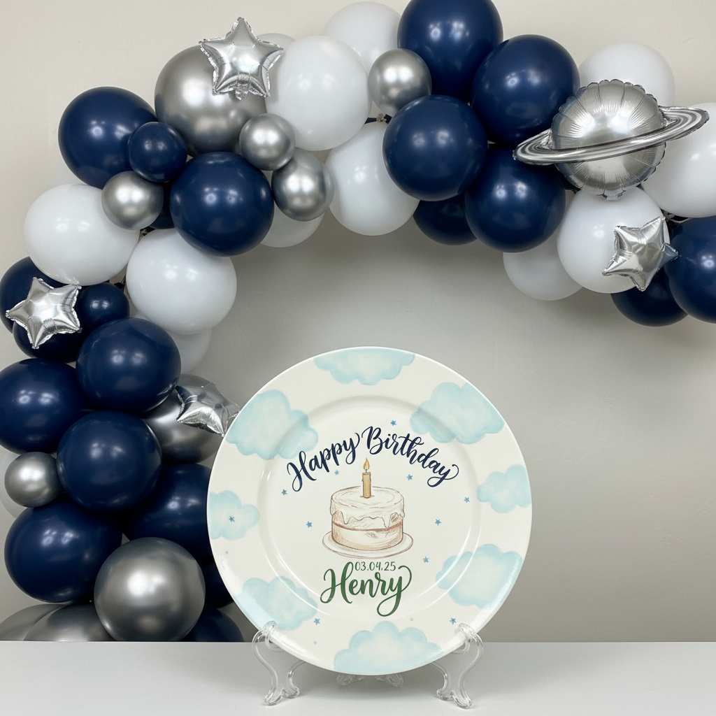 Personalized Baby Boy's Ceramic Birthday Plate – Custom Hand Painted Ceramic Gift - BCP159