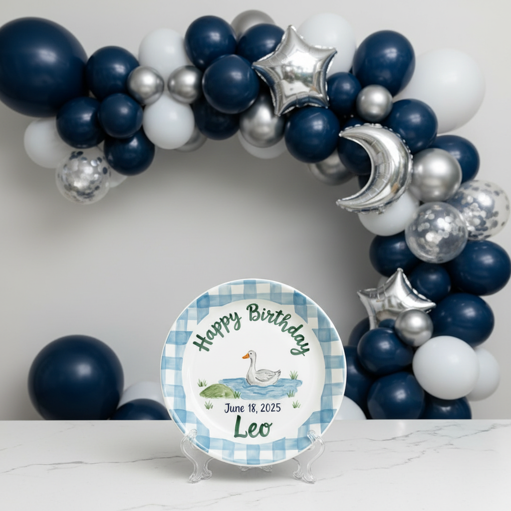 Personalized Baby Boy's Ceramic Birthday Plate – Custom Hand Painted Ceramic Gift - BCP169