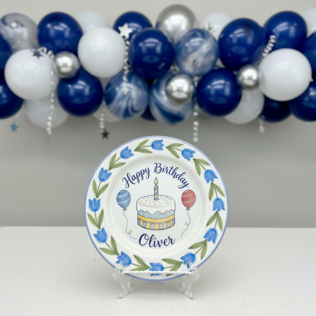 Personalized Baby Boy's Ceramic Birthday Plate – Custom Hand Painted Ceramic Gift - BCP163