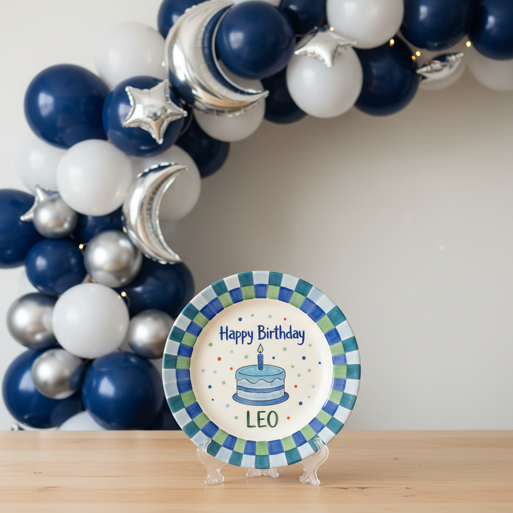 Personalized Baby Boy's Ceramic Birthday Plate – Custom Hand Painted Ceramic Gift - BCP179