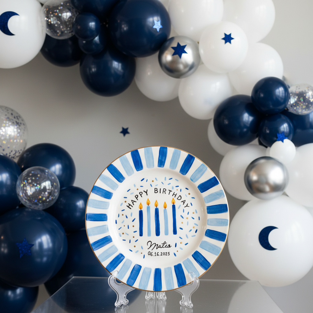 Personalized Baby Boy's Ceramic Birthday Plate – Custom Hand Painted Ceramic Gift - BCP183
