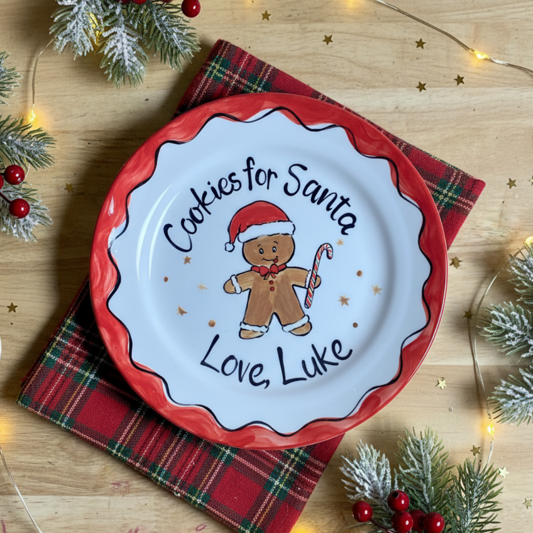 Personalized Ceramic Cookies with Santa Plate - Custom Holiday Gift - CFS11