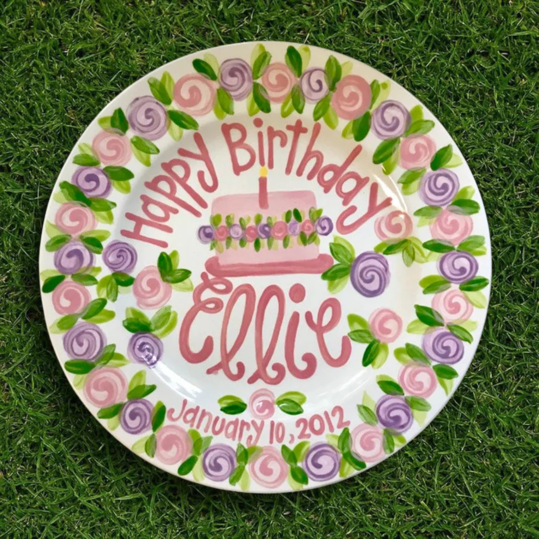 Personalized Boho Wreath 1st Birthday Plate - Custom Hand Painted - BCP21