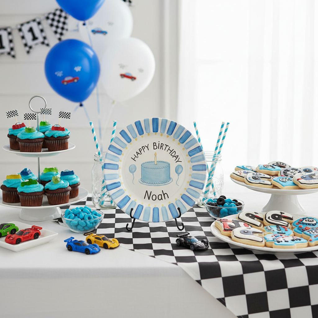 Personalized Baby Boy's Ceramic Birthday Plate – Custom Hand Painted Ceramic Gift - BCP181