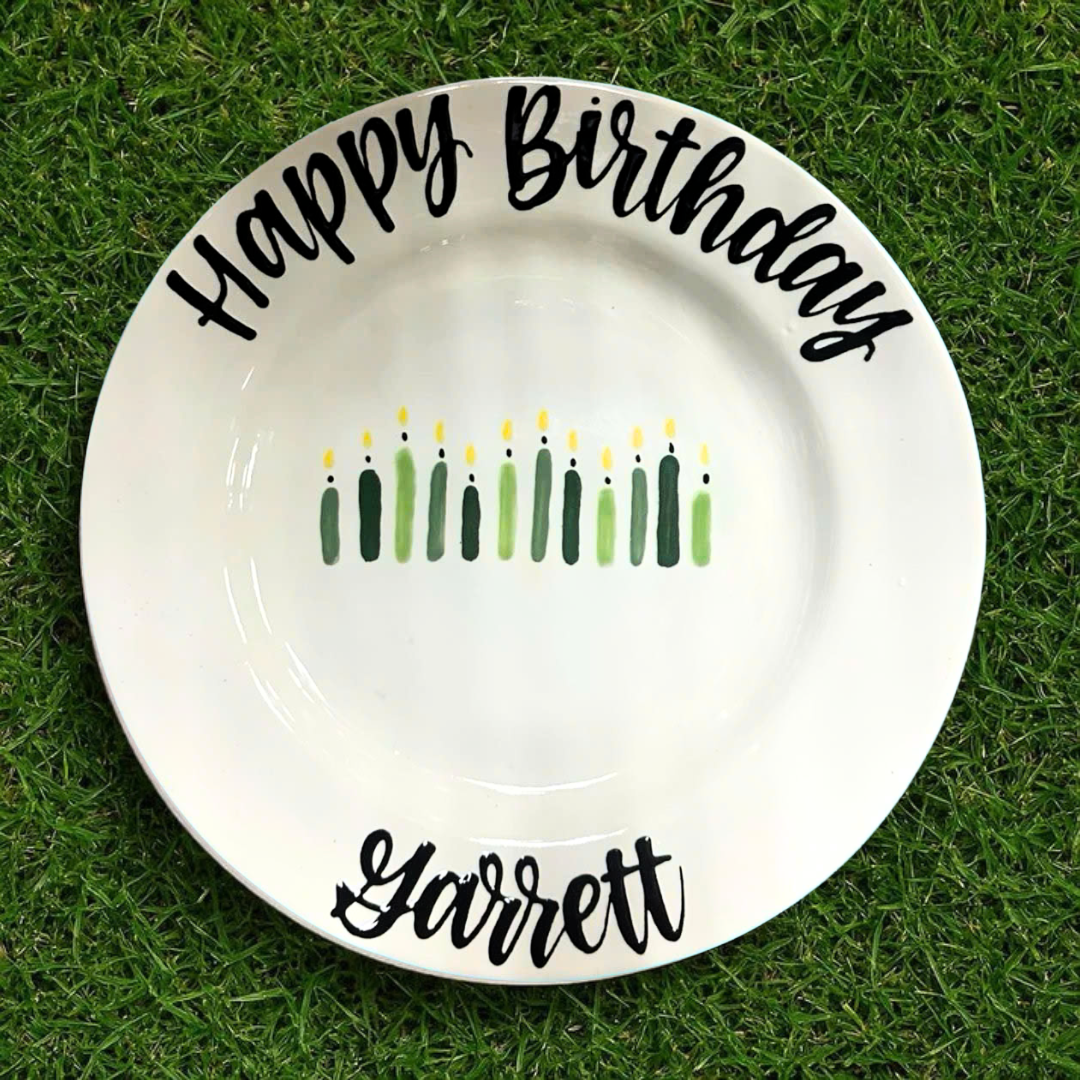 Personalized Ceramic Birthday Plate with Name & Candle Design - BCP46
