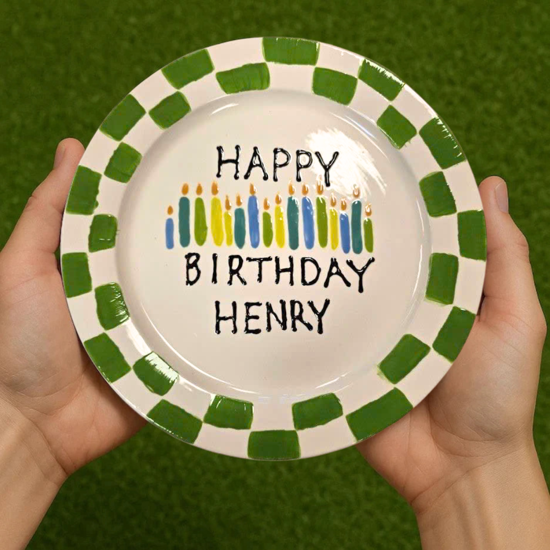 Personalized Birthday Plate – Hand-Painted Ceramic with Candles - BCP47