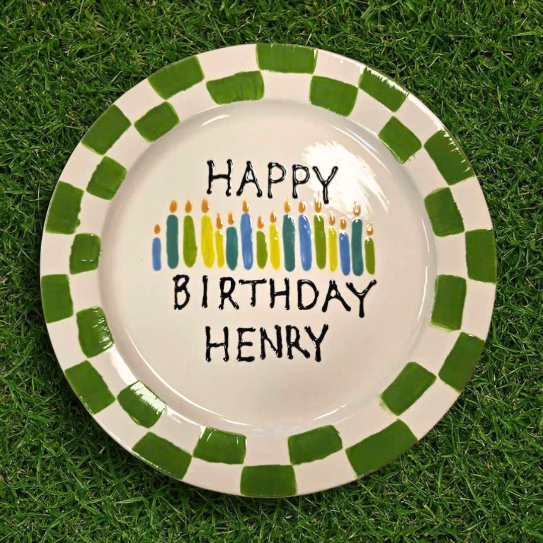 Personalized Birthday Plate – Hand-Painted Ceramic with Candles - BCP47