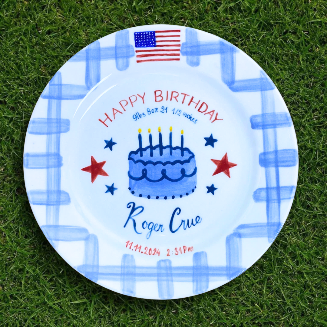 Personalized Patriotic Birthday Plate - American Themed 1st Birthday Keepsake - BCP23