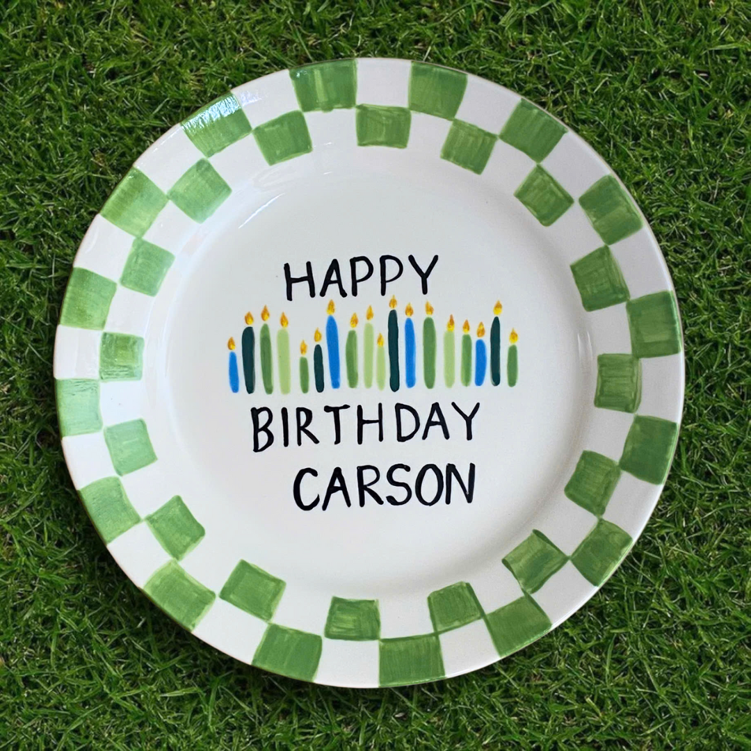 Personalized Birthday Plate – Hand-Painted Ceramic with Candles - BCP47