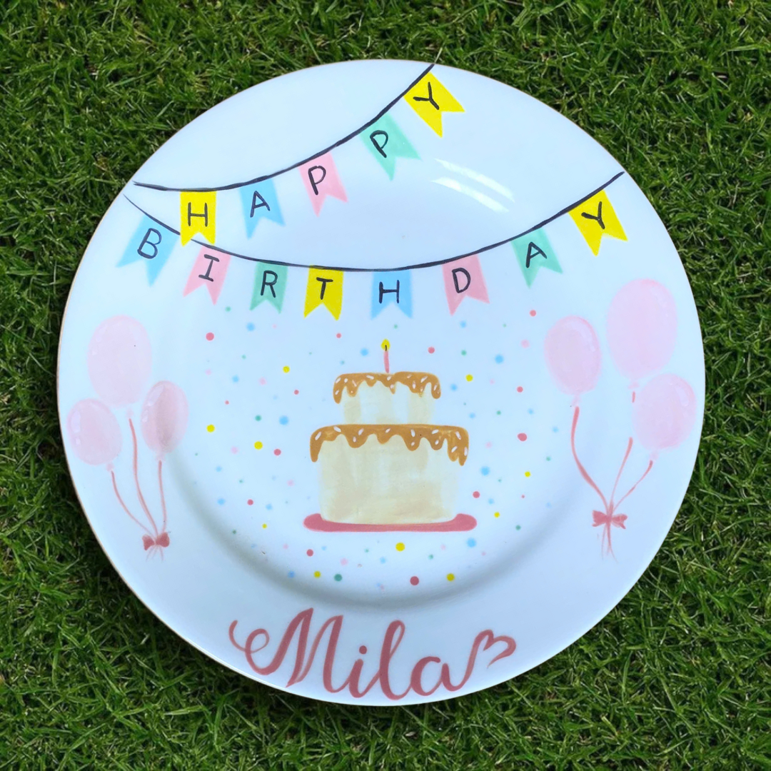Hand-Painted Ceramic Birthday Plate – Cake & Sprinkles Design - BCP48