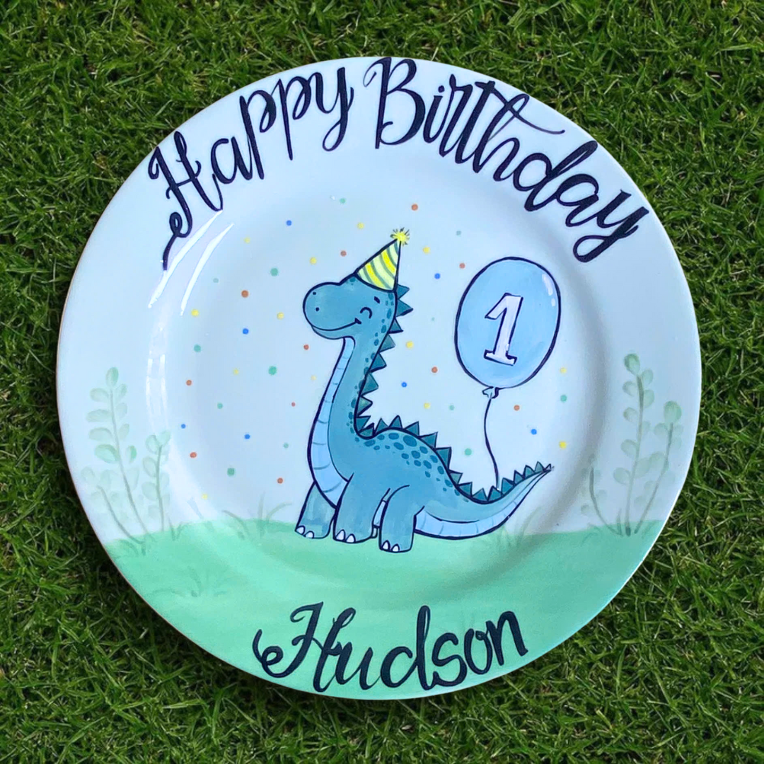 Personalized Dinosaur Birthday Plate - Custom 1st Birthday Keepsake for Boys - BCP46