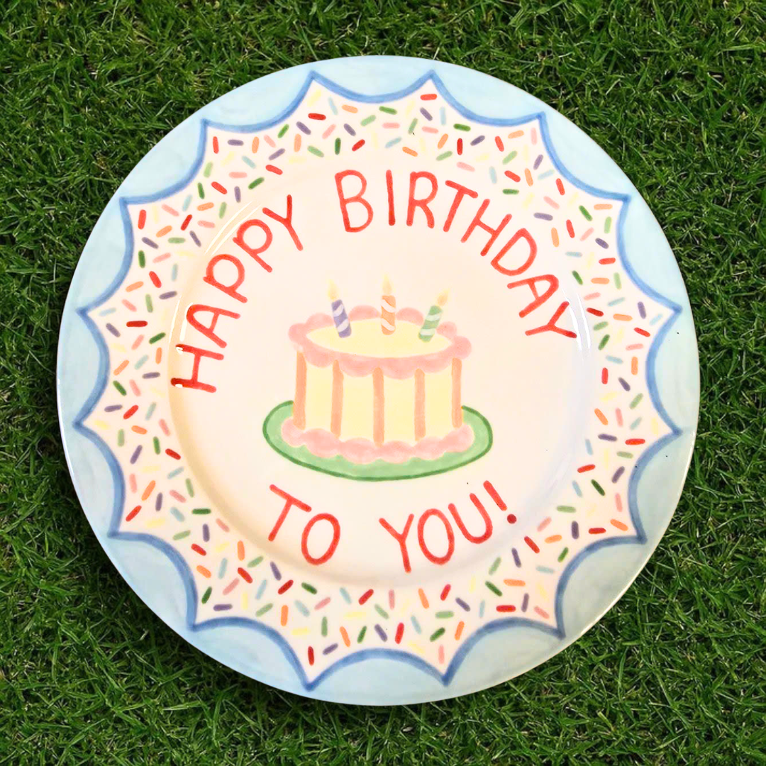 Hand-Painted Ceramic Birthday Plate – Cake & Sprinkles Design - BCP48