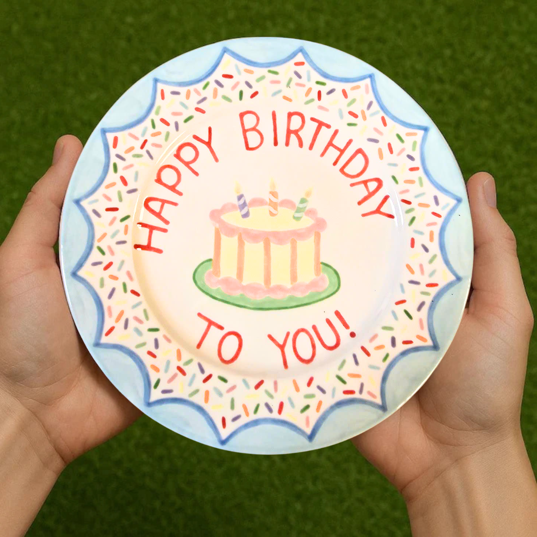 Hand-Painted Ceramic Birthday Plate – Cake & Sprinkles Design - BCP48