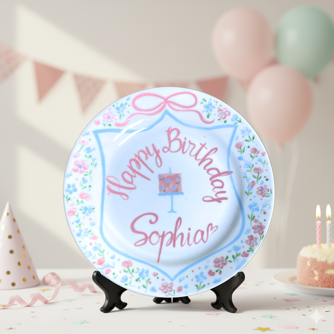Personalized Birthday Plate with Monogram – Hand-Painted Ceramic - BCP41