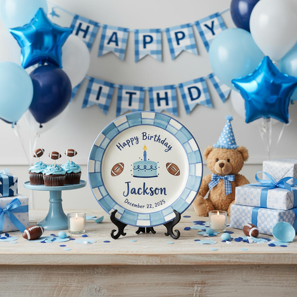Personalized Boy's Ceramic Birthday Plate - Custom Name & Hand-Painted Keepsake - BCP120
