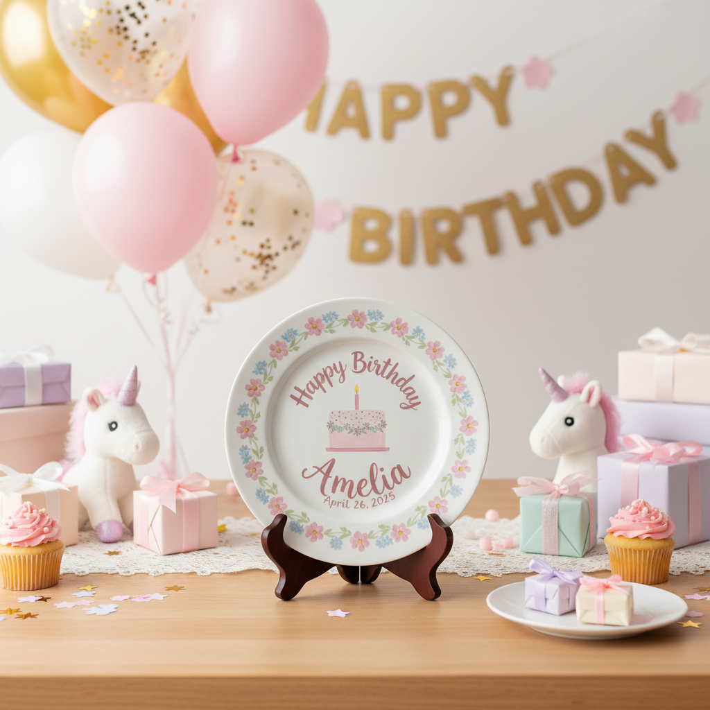 Personalized Baby Girl Ceramic Birthday Plate – Custom Hand Painted Ceramic Gift - BCP137