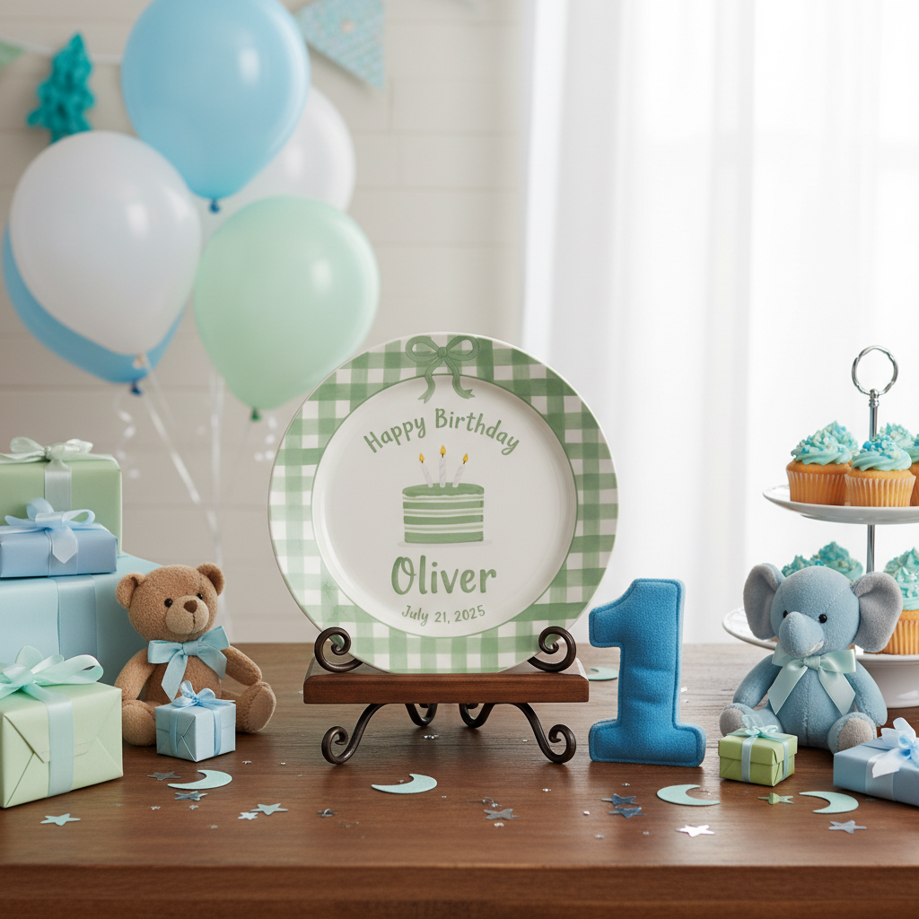 Personalized Boy's Ceramic Birthday Plate - Custom Name & Hand-Painted Keepsake - BCP122