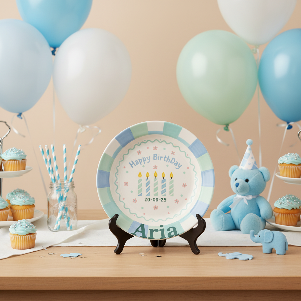 Personalized Boy's Ceramic Birthday Plate - Custom Name & Hand-Painted Keepsake - BCP124