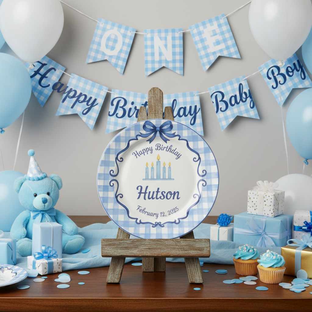 Personalized Boy's Ceramic Birthday Plate - Custom Name & Hand-Painted Keepsake - BCP130