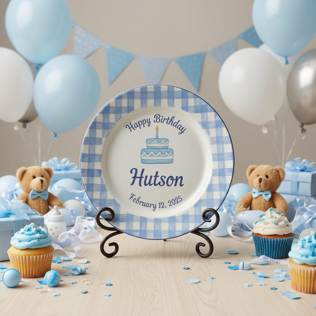 Personalized Boy's Ceramic Birthday Plate - Custom Name & Hand-Painted Keepsake - BCP132