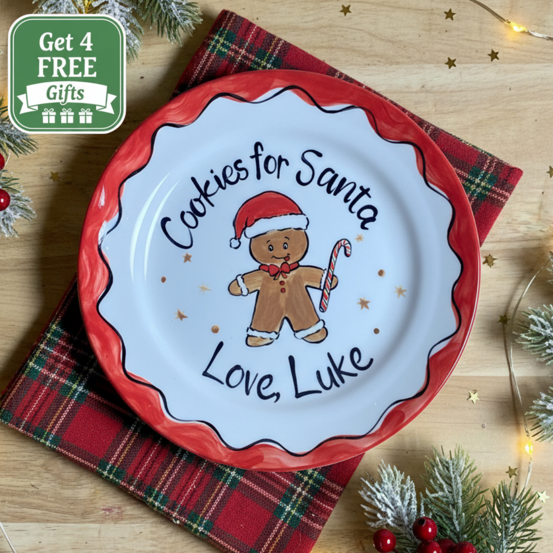 Personalized Ceramic Cookies with Santa Plate - Custom Holiday Gift - CFS11