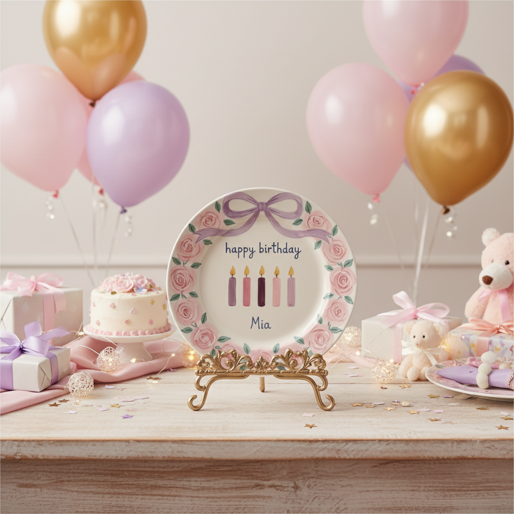 Personalized Baby Girl Ceramic Birthday Plate – Custom Hand Painted Ceramic Gift - BCP125