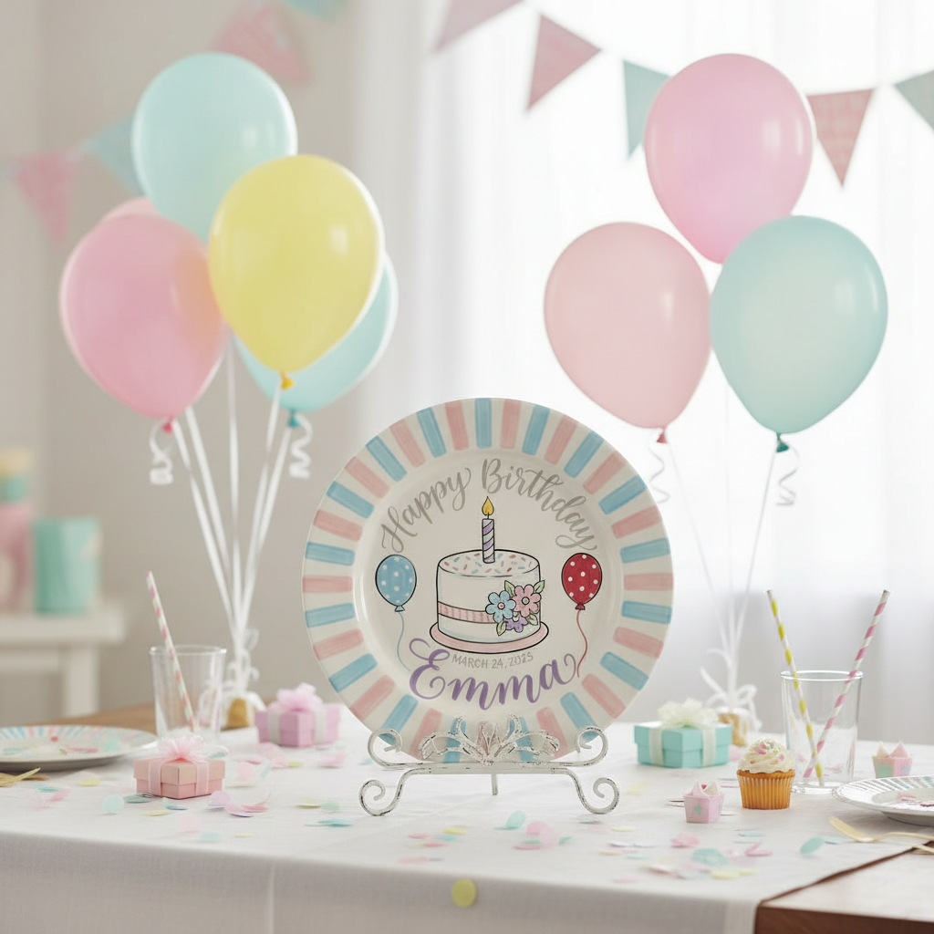 Personalized Baby Girl Ceramic Birthday Plate – Custom Hand Painted Ceramic Gift - BCP158