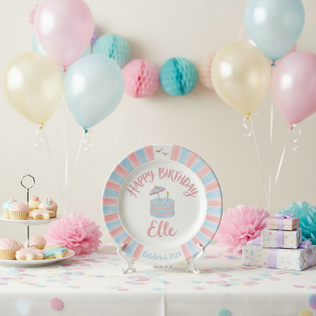 Personalized Baby Girl Ceramic Birthday Plate – Custom Hand Painted Ceramic Gift - BCP161