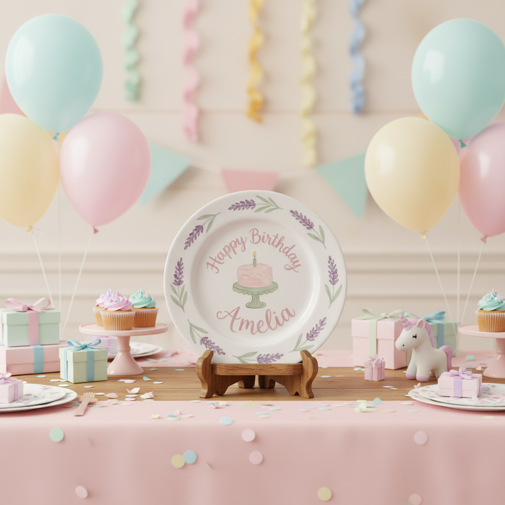 Personalized Baby Girl Ceramic Birthday Plate – Custom Hand Painted Ceramic Gift - BCP162