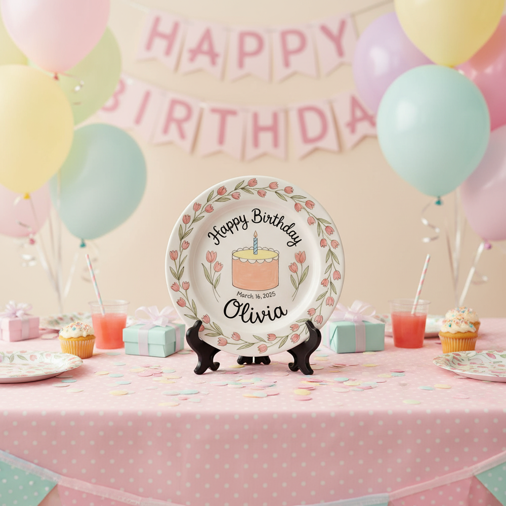 Personalized Baby Girl Ceramic Birthday Plate – Custom Hand Painted Ceramic Gift - BCP165