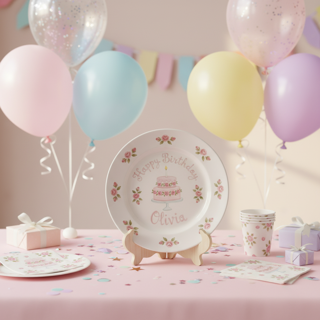 Personalized Baby Girl Ceramic Birthday Plate – Custom Hand Painted Ceramic Gift - BCP172