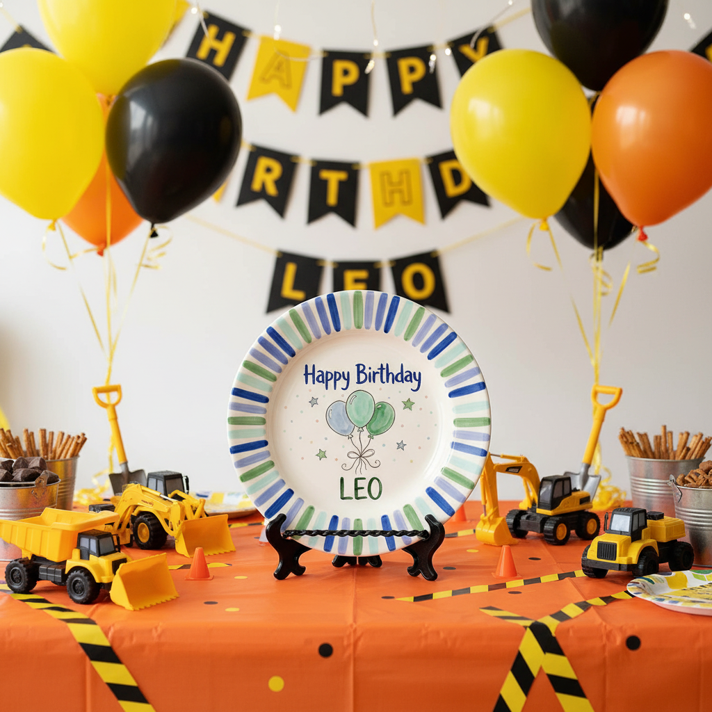Personalized Baby Boy's Ceramic Birthday Plate – Custom Hand Painted Ceramic Gift - BCP139