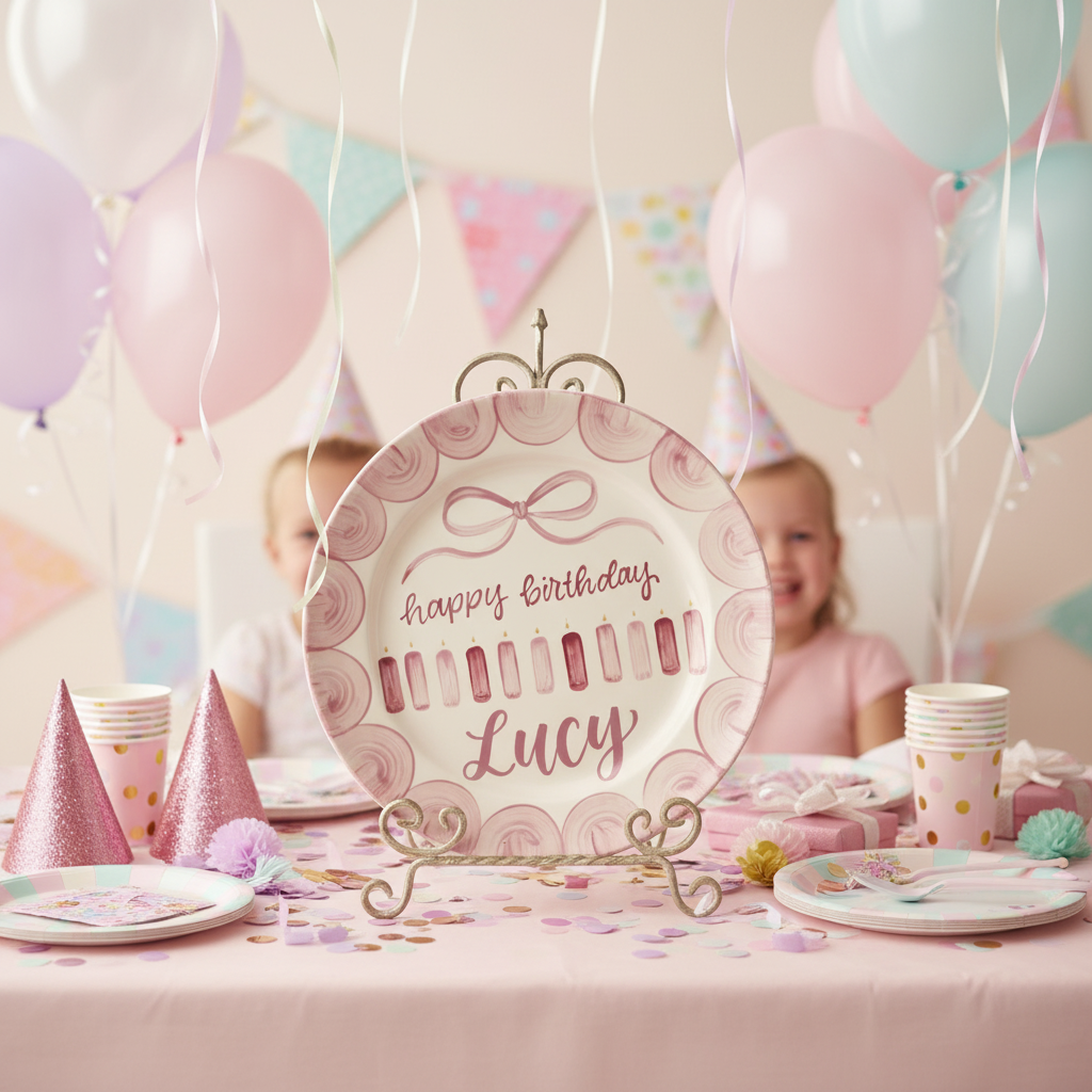 Personalized Baby Girl Ceramic Birthday Plate – Custom Hand Painted Ceramic Gift - BCP182