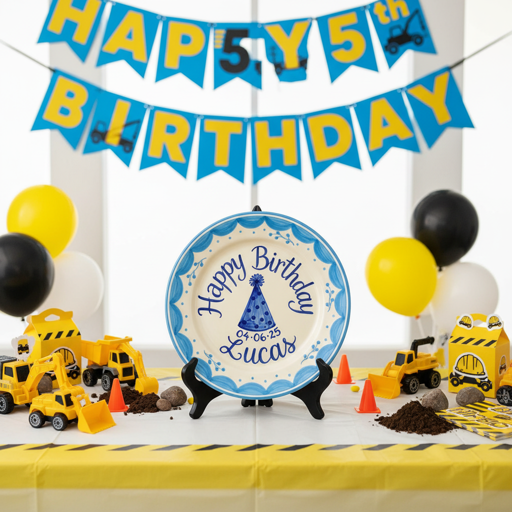 Personalized Baby Boy's Ceramic Birthday Plate – Custom Hand Painted Ceramic Gift - BCP166