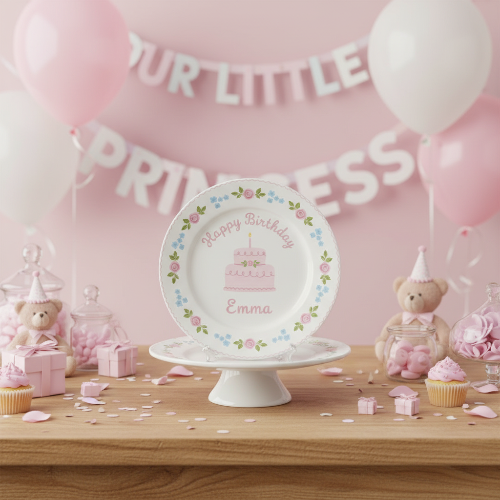 Personalized Baby Girl Ceramic Birthday Plate – Custom Hand Painted Ceramic Gift - BCP123