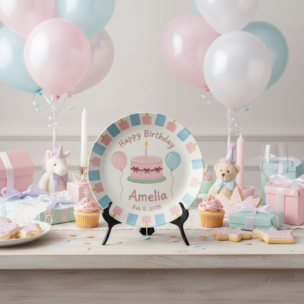 Personalized Baby Girl Ceramic Birthday Plate – Custom Hand Painted Ceramic Gift - BCP134