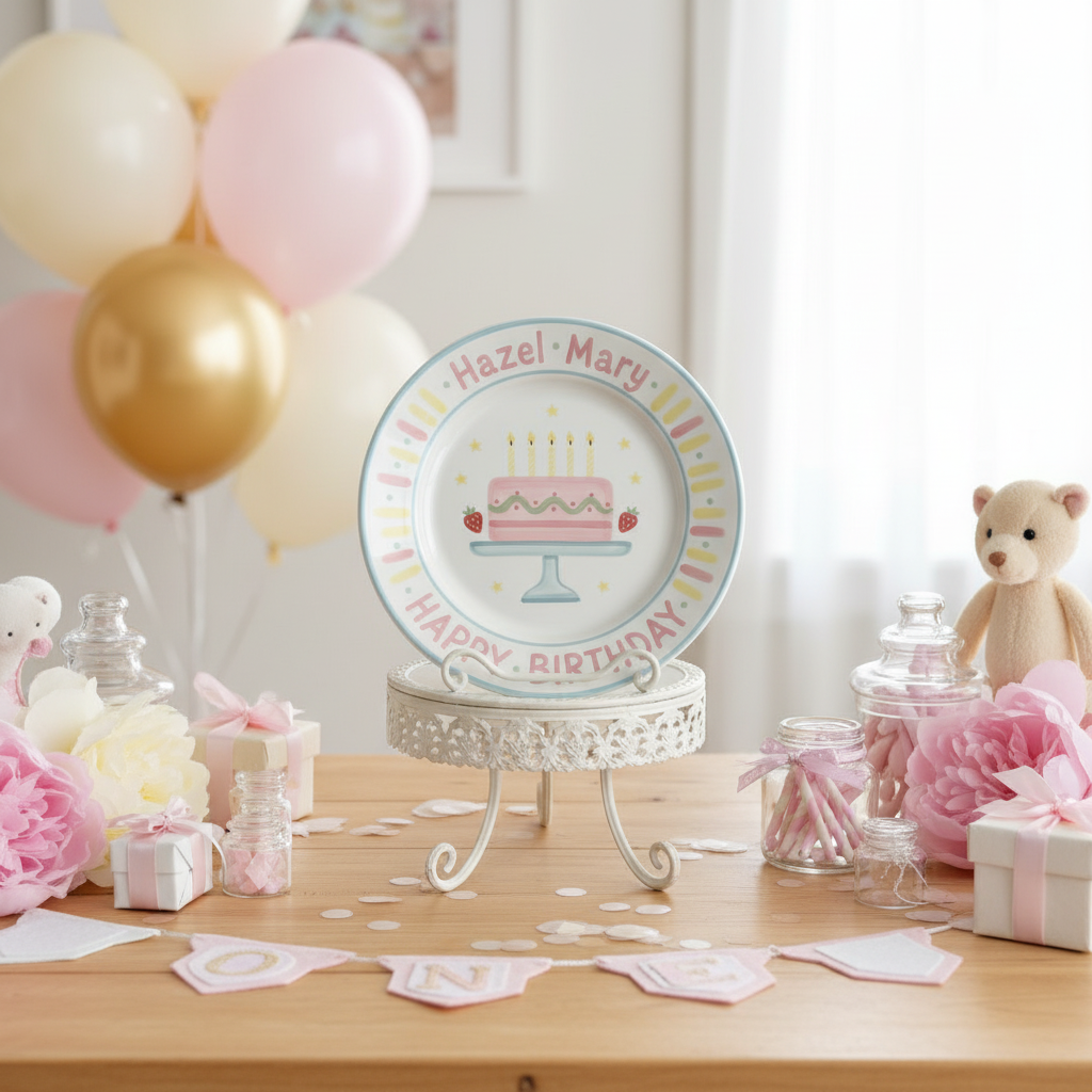Personalized Baby Girl Ceramic Birthday Plate – Custom Hand Painted Ceramic Gift - BCP141