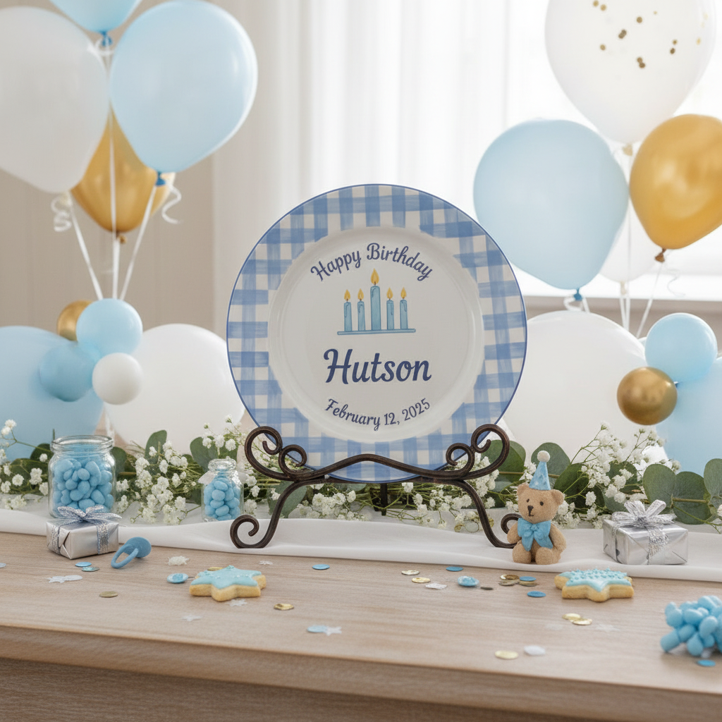 Personalized Boy's Ceramic Birthday Plate - Custom Name & Hand-Painted Keepsake - BCP131