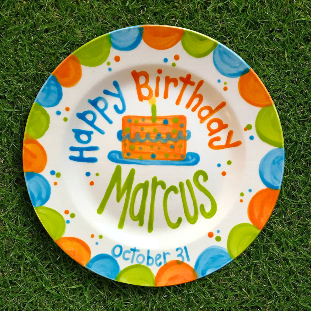 Personalized Preppy Girl's 1st Birthday Plate - Flowers, Bunny & Bonnet - BCP12