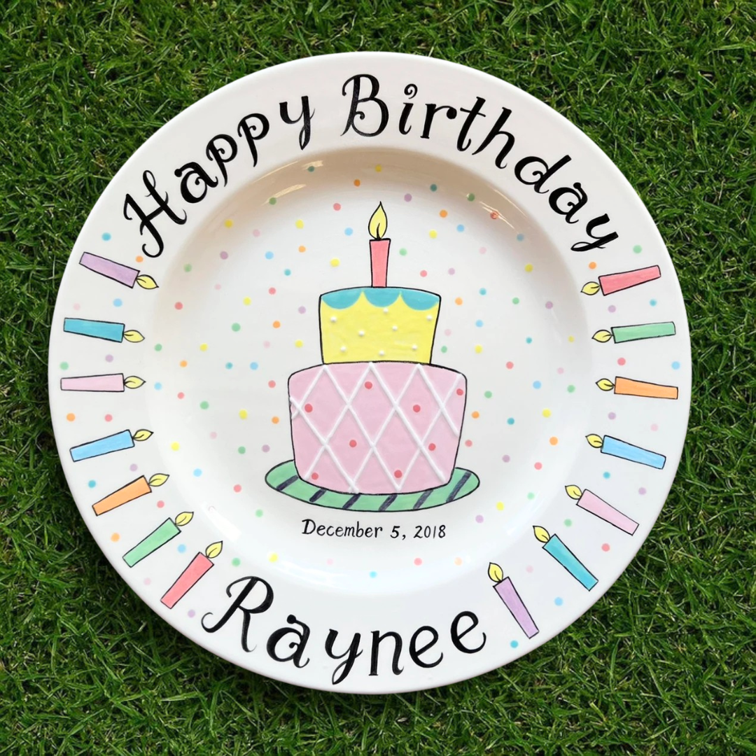Personalized Birthday Plate with Name & Date – Colorful Ceramic Gift- BCP29