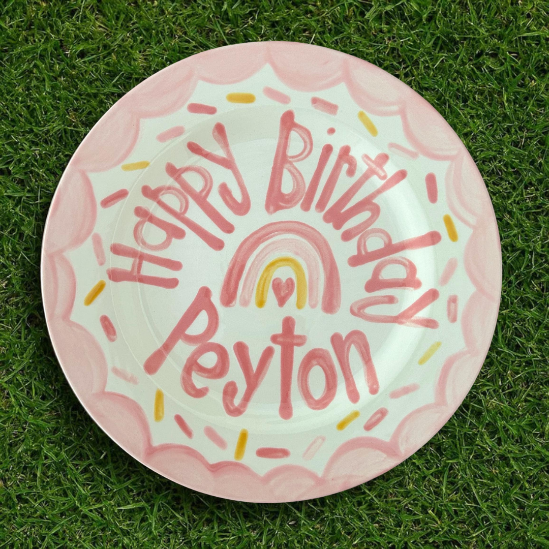 Personalized Rainbow Ceramic Birthday Plate – Custom Name Gift - BCP53