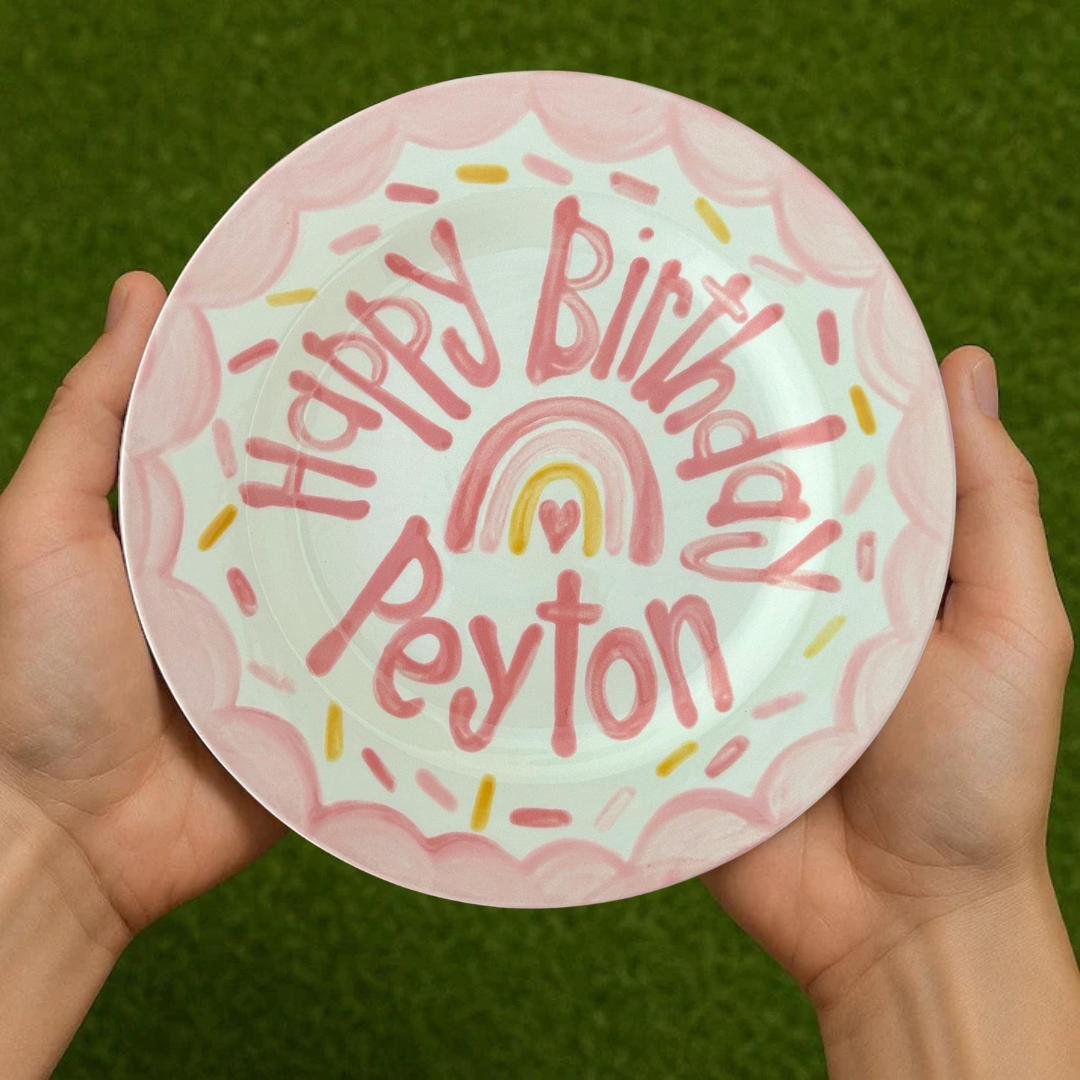 Personalized Rainbow Ceramic Birthday Plate – Custom Name Gift - BCP53