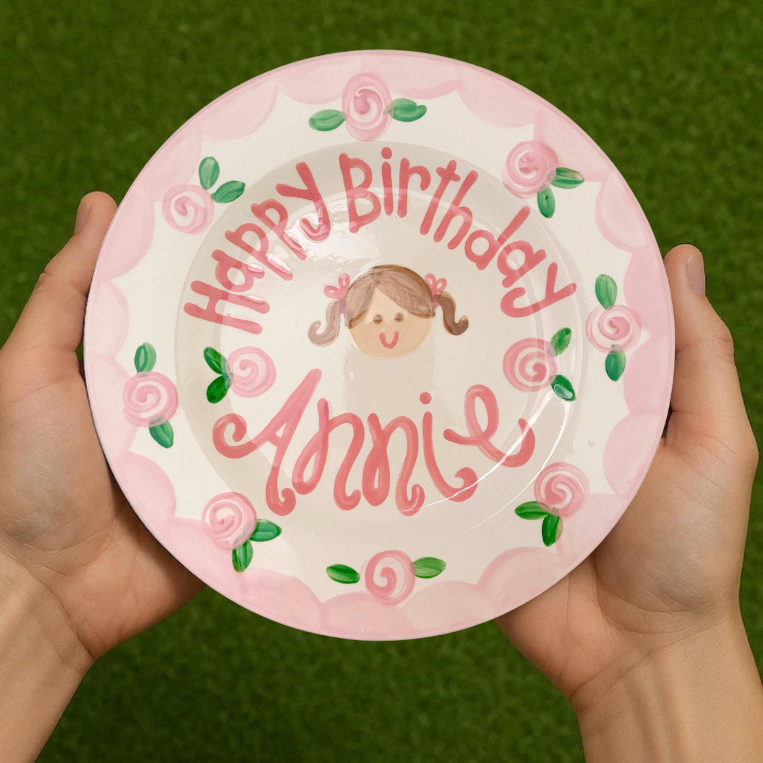 Personalized Girl Birthday Plate – Custom Hand-Painted Ceramic Gift - BCP54