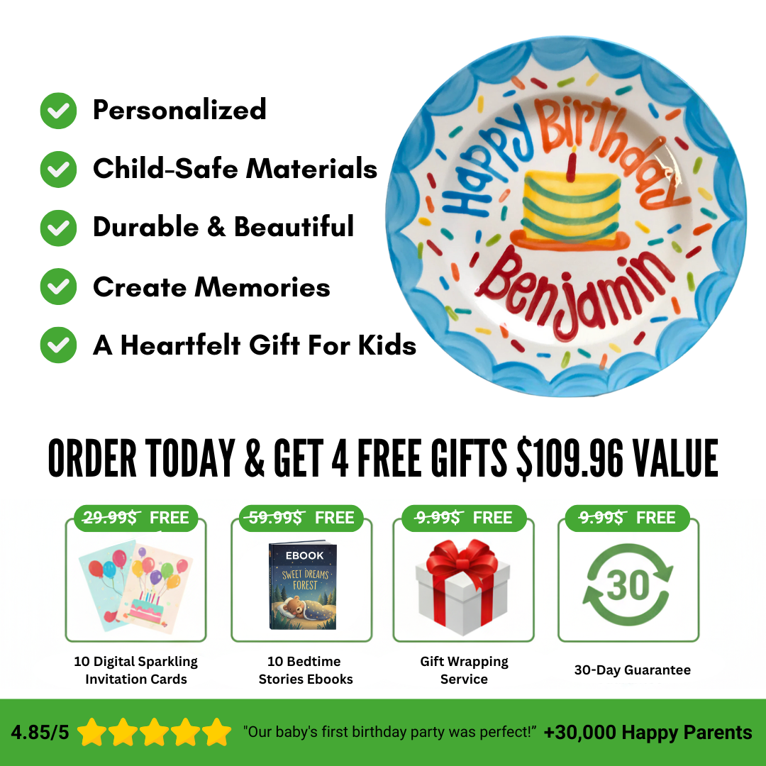 Unique Custom Birthday Plate for Boys - Hand-Painted with Name and Date- BCP59