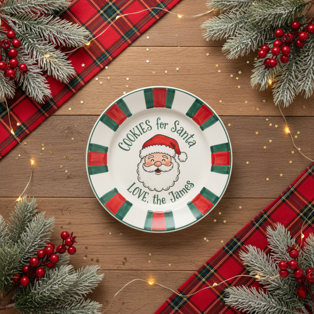 Personalized Ceramic Cookies with Santa Plate - Custom Holiday Gift - CFS20
