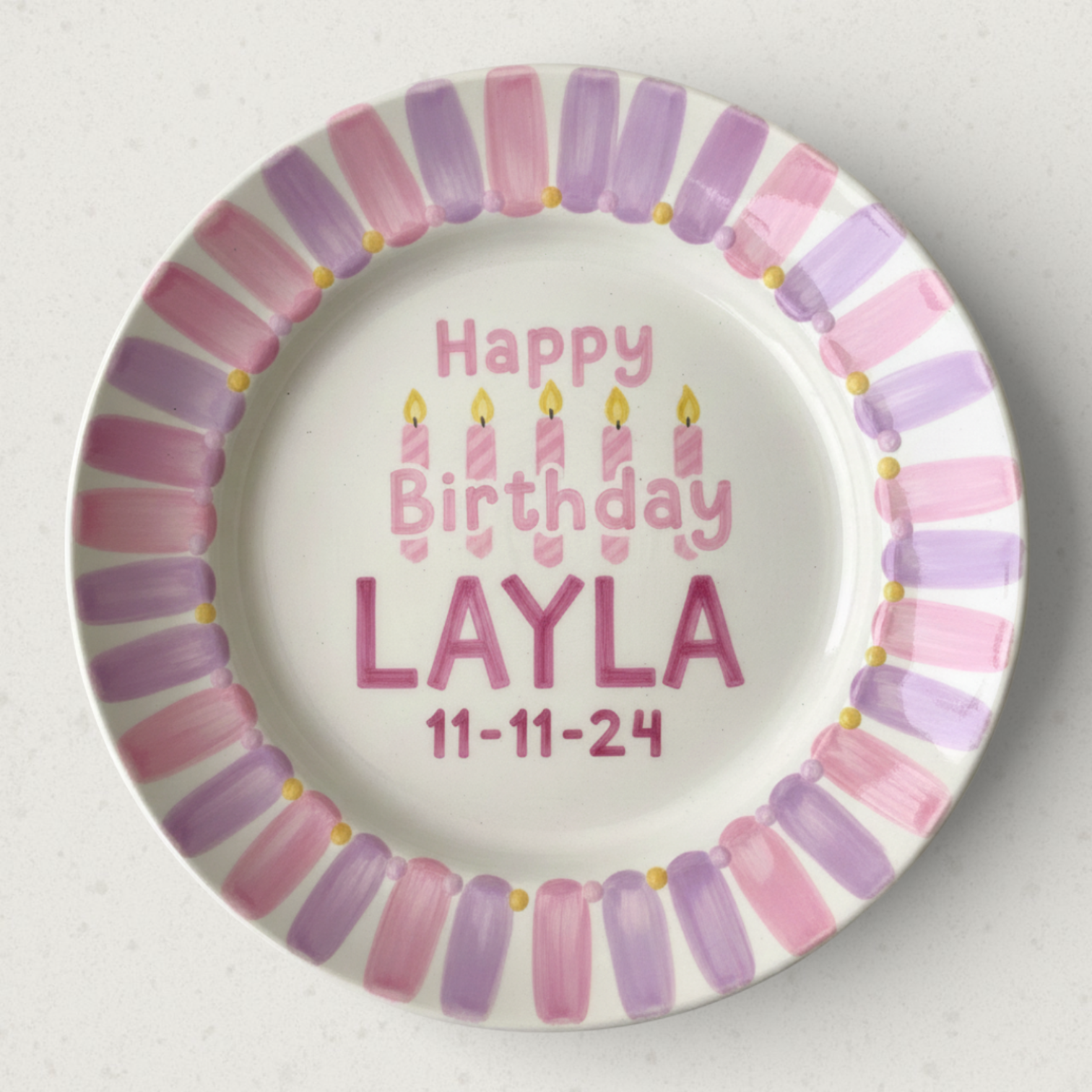 Personalized Girl Birthday Plate – Custom Hand-Painted Ceramic Gift - BCP67