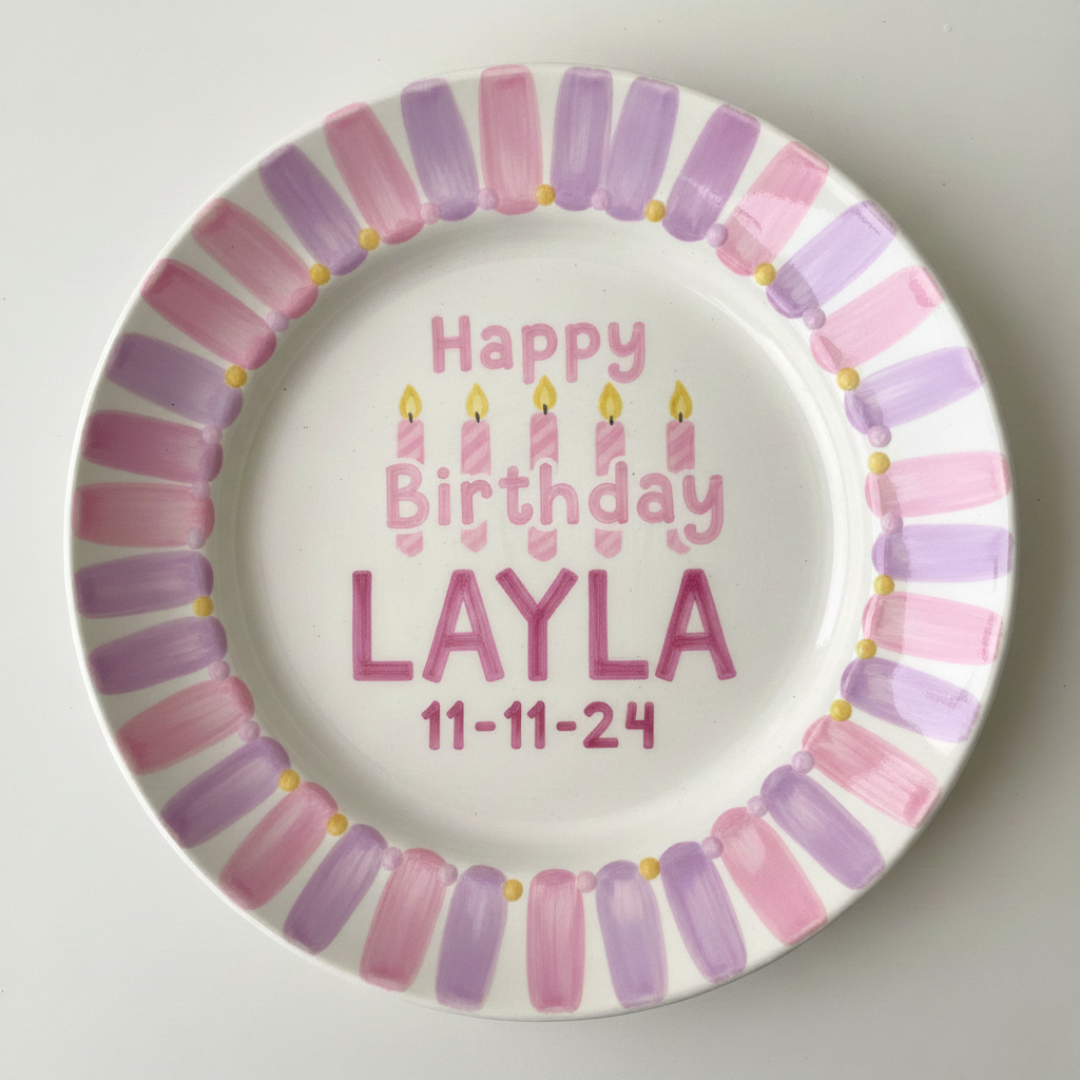 Personalized Girl Birthday Plate – Custom Hand-Painted Ceramic Gift - BCP67