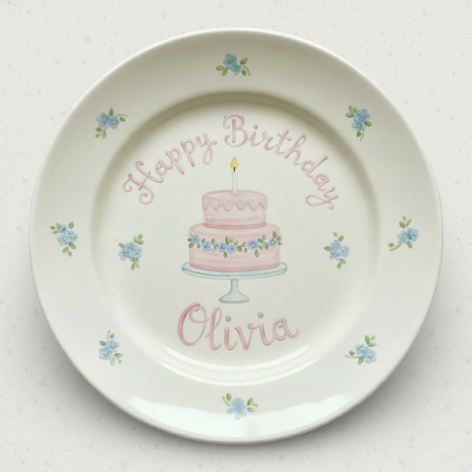 Personalized Girl's Ceramic Birthday Plate - Custom Name & Hand-Painted Floral Keepsake- BCP100